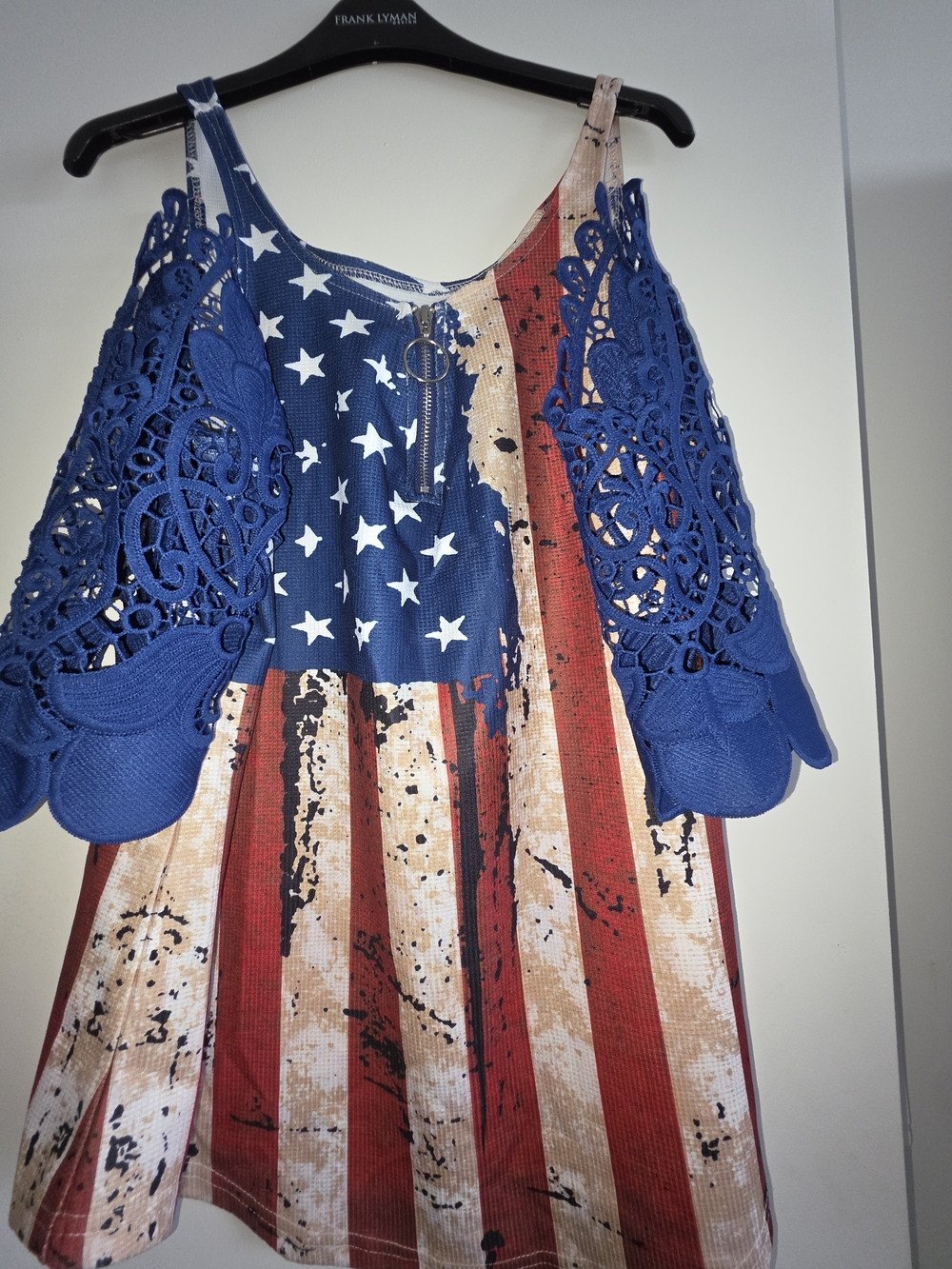 Source Unknown American Flag Cold-Shoulder Tank Top - Blue/Red/Cream